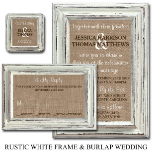 Die rustikale White Frame & Burlap Wedding Collect Einladung
