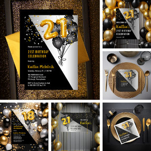 Balloons Elegant Black   Gold 21. Geburtstag Party Banner