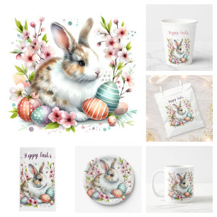 Ostern - Kaninchen mit Aquarellfarbe - Kaffeetasse