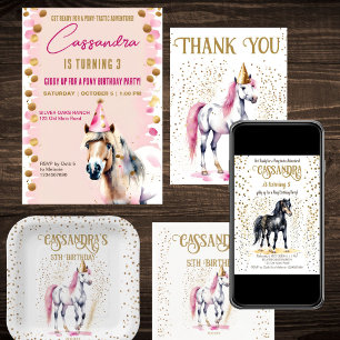 Pony Geburtstagsparty weißen Pferd Dankeschön Kart