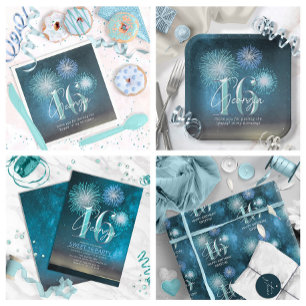Fireworks Sweet 16 Aquamarin ID984 Geschenkpapier