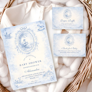 Klassisches Blau-Toile-Babyshower Einladung