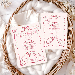 Doodle Hand Drawn Bow Baby Dusche Einladung