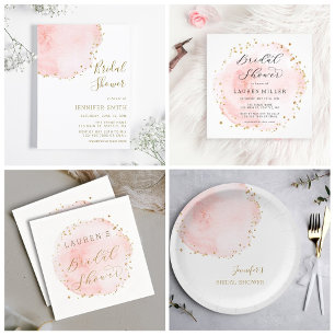 Blush Floral Gold Glitzer Dots Brautparty Pappteller