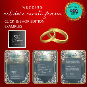 Blue Art Deko verzierte Bilderhochzeit einladen