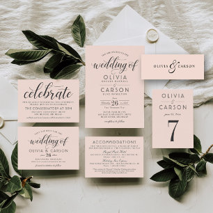 Moderne Blush- und Black Script-Hochzeit Einladung