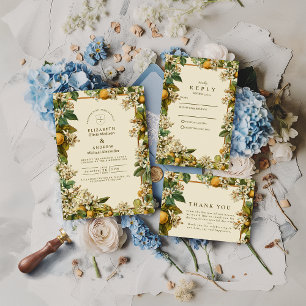 Vintage-Hochzeit mit Zitronenblüten-Botanik Dankeskarte