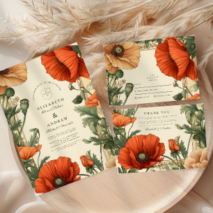 Vintage Poppy Floral Art Nouveau Hochzeit RSVP Karte