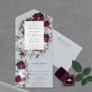 Burgundy Silver Gray Rose Botanisch Einladung