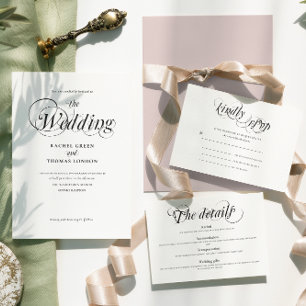 Romantische Schwarz-weiße Hochzeit All In One Einladung