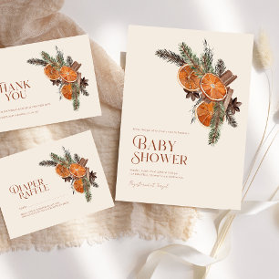 Einfache getrocknete Orangenscheiben und Zimt Baby Einladung