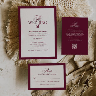 Klassisches Luxus   Elegante weiße und burgunderro RSVP Karte