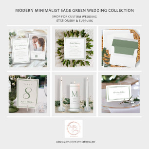 Elegante Wedding Website Modern QR Code Sage Green Begleitkarte