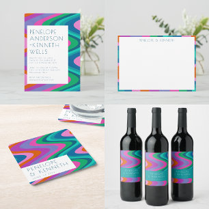 Groovy Colorful Curvy Lines Einzigartige Retro Hoc Einladung