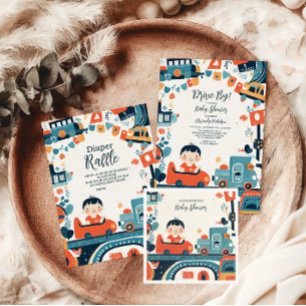 Fun Colorful Cars Boy Baby Dusche Einladung