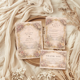 Klassische Europäische Barock-Hochzeit Einladung