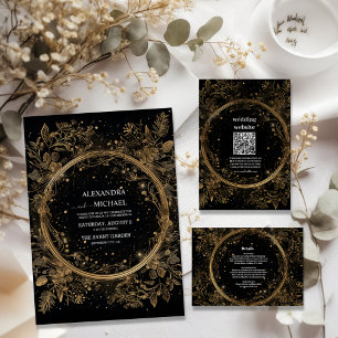 Mystical Celestial Black and Gold Wedding Runder Aufkleber