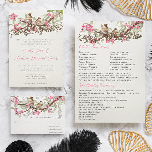 Vintage Love Bird Pink Cherry Blossom Hochzeit Einladung
