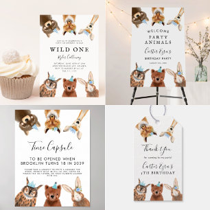 Wild One Woodland Animals erste Geburtstagsparty Einladung