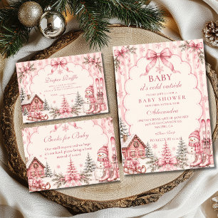 Whimsicaler rosa Schneeblumen-Baby-Party Einladung