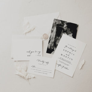 Elegantes Modernes Script Foto Klassische Hochzeit Einladung