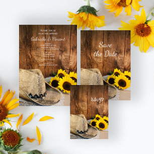 Cowboy Hat, Sonnenblumen Barn Wood Wedding RSVP Ca