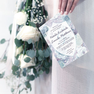 Annabelle Vintag Blue Floral Wappen Gerahmt Weddin Einladung