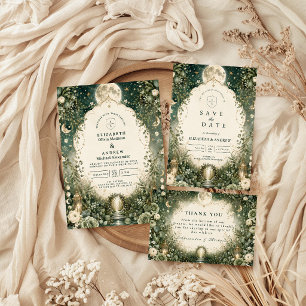 Elegante grüne himmlische Hochzeit Dankeskarte