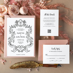 Regal Black und White   Hochzeitdetails QR Code Begleitkarte
