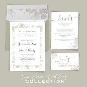 Elegant Wedding Sage Greenery Calligraphy Script Einladung