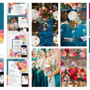 Bright Summer farbenfrohe klassische Blumenhochzei Einladung