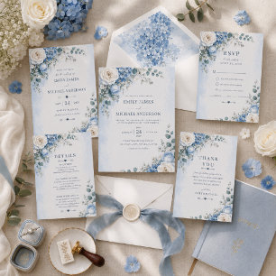 Blaue Hortensien Save-the-Date-Karte Einladung