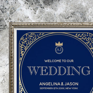 Hochzeit von Luxury Navy Gold Monogram Einladung