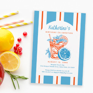 Limonencocktail Coastal Blau Orange Geburtstagsfei Einladung
