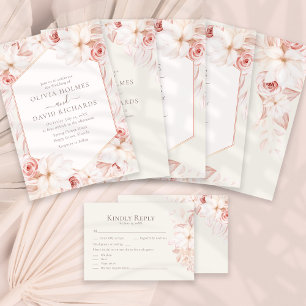 Romantische RSVP-Karte für Beige und Rosen Dankeskarte