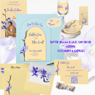 Buttergelb und Lilac farbige Sun Orchid-Hochzeit Acryleinladungen
