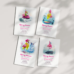 Lustiger Prosecco-Flamingo-Strand-Junggesellinnena Einladung