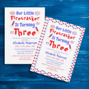 Little Firecracker 3. Geburtstag Einladung