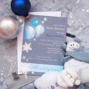 Blue & Gray Christmas Baby Boy Dusche Einladung