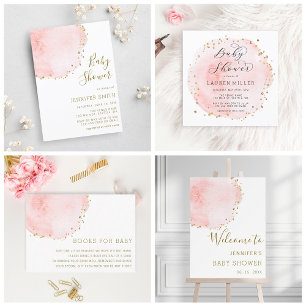 Blush Bloral Petal Gold Glitzer Dots Baby Dusche Einladung