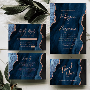 Navyblaue Rosen-Gold-Achat-Hochzeitsdetails in Sch Begleitkarte
