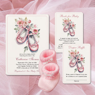Vintage Rosa Ballerina Shoes Girl Diaper Raffle Begleitkarte
