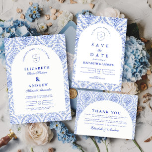 Antike Delfter Porzellan-Hochzeit im Stil von Delf RSVP Karte