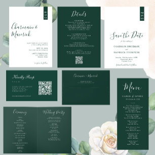 Minimalistisch Emerald Green Script Wedding Einladung