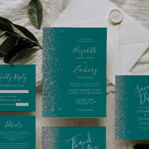 Silberne Glitterrand Teal Blau Hochzeit Danke Karte