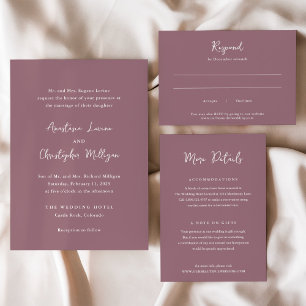 Mauve Modern Handwriting Elegante Hochzeit Einladung