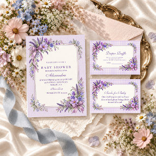 Lila Wildblumen-Baby-Shower-Windel-Raffle Begleitkarte