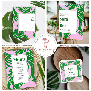 Modernes Rosa + Green Beach Wedding QR Code UAWG All In One Einladung