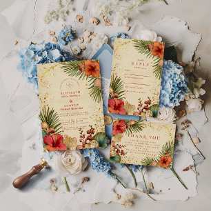 Hochzeit im Vintage-Tropenblumen-Stil Einladung