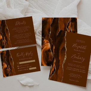 Verbranntes Orange Achat Goldbraune Hochzeit Einladung